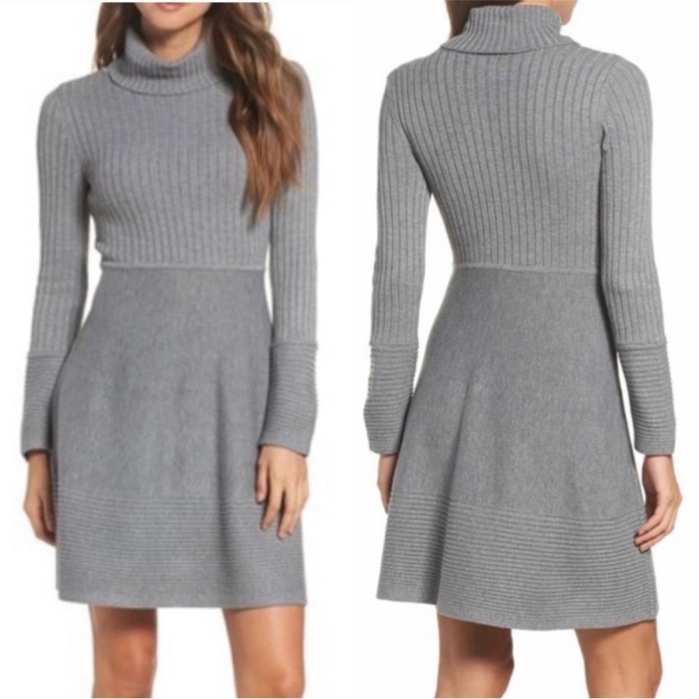 Eliza J Gray Knit Long Sleeve Turtleneck Dress